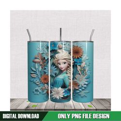 3D Floral Frozen Princess Elsa Tumbler Wrap PNG
