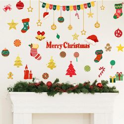 Decoration Wallpaper New Year Door Sticker, Merry Christmas Green Plants Wall Stickers Christmas Living Room Background