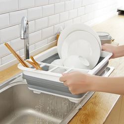 Water Leakage Folding Drain Bowl Tray Rack Plastic Tableware Bowl Chopsticks Storage Box Kitchen Utensils Dish Storage R