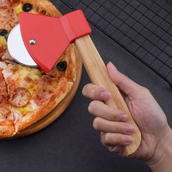 Wooden handle stainless steel axe knife type pizza wheel knife baking kitchenware gadget single-wheel PIZZA cutter