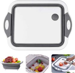 Collapsible Cutting Chopping Board Kitchen Foldable Camping Dishes Sink Space Saving 3 in 1 Multifunction Storage Basket
