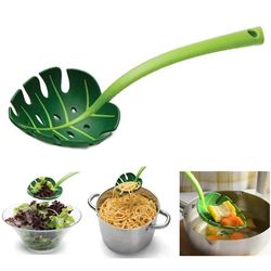 2pcs NEW Green Monstera Leaf Colande Multifunction Soup Spoon Strainer Slotted Serving Salad Long Handle Scoop Kitchen T