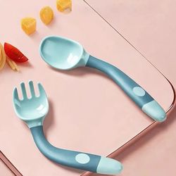 Baby Children Spoon Fork Set Soft Bendable Silicone Scoop Fork Kit Tableware Toddler Training Feeding Cutlery Utensil1PC