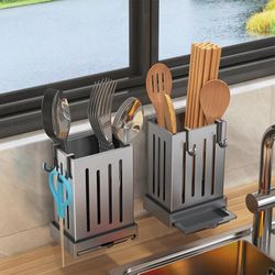 1pcs Wall Mounted Kitchen Cutlery Organizer Light Luxury Chopstick Spoon Holder ABS Plastics Utensil Drying Rack