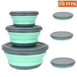 3 PCS/Set Camping Bowl Foldable Silicone Collapsible Bowl Lunch Box Salad Bowl Lid Expandable Food Storage Container Ben