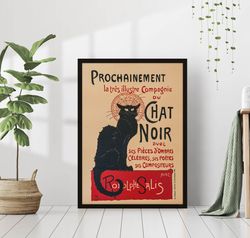 black cat retro art chat noir french bohemian vintage print wall canvas canvas framed printed art nouveau wall art trend