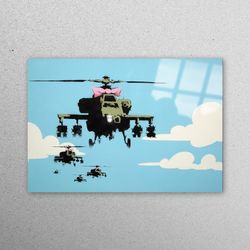 Mural Art, Tempered Glass, Glass Printing, Banksy Helicopter, Street Glass Art, Painting Glass, Abstract Wall Decor, Gra