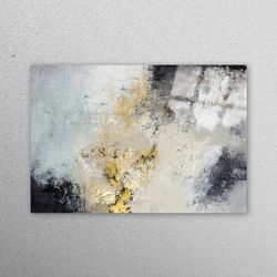 Mural Art, Tempered Glass, Glass Wall Decor, Gray And Gold Plaster, Abstract Glass Wall Art, Contemporary Wall Decor,