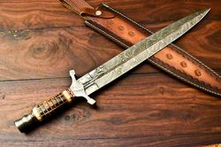 Custom Handmade Damascus Sword Dagger Double Edge,
