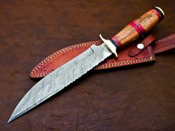 Handmade Damascus Steel Bowie Knife, Hunting Knife,