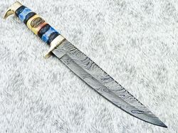 Custom Handmade Damascus Hunting Knife,Fixed Blade Knife, With Camel Bone Handle,