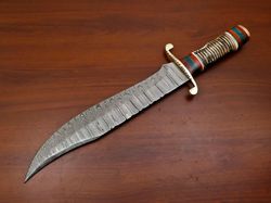 Custom Handmade Forged Damascus Blade Bowie Knife,Fixed Blade Knife Burn Camel Bone