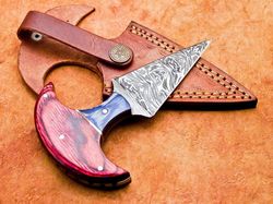 Custom Handmade Forged Damascus Steel Skinning Camping Knife, Hard Wood Handle,