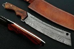 Superb Custom Handmade Damascus Steel Cleaver Chopper Knife, Handle Wood Knife