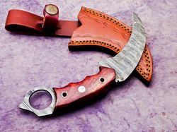 Custom Handmade Damascus Karambit Hunting Knife Handle Hard Wood,