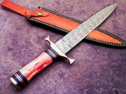 Beautifull Hand Forged Damascus Dagger Hunting Knife Fixed Blade Knife,