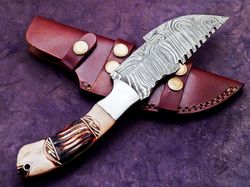 Custom Handmade Damascus Blade Camping Hunting Full Tang Tracker Knife,