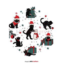 Vintage Christmas Black Cat SVG
