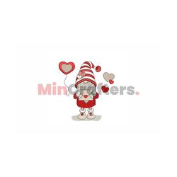valentine's gnome with balloons embroidery design