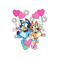 Bluey Dog And Bingo Couple Love Valentine PNG