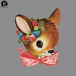 Cute Vintage Reindeer Head with Bow PNG Christmas