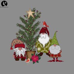 Christmas Tree and Gnomes  Pine Berries  Cheries Artc PNG Christmas