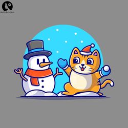 Cute Cat With Snowman Cartoon Vector Icon Illustration PNG Christmas