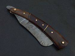 DAMASCUS STEEL CUSTOM MADE RAZOR KNIFE WOOD HANDLE W/SHEATH