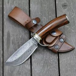 Custom Handmade Damascus Steel Hunting Bowie Knife with cover
