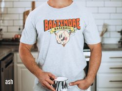 baltimore cartoon baseball shirt, retro 90s throwback shirt, vintage style base ball tshirt, gameday apparel, bal sports