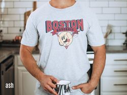 boston cartoon baseball shirt, retro 90s throwback shirt, vintage style base ball tshirt, gameday apparel, bos sports fa