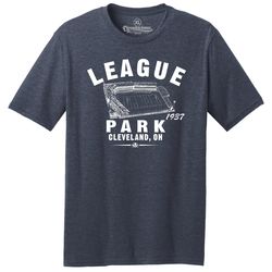 Throwbackmax League Park 1937 Football Classic Cut, Premium Tri-Blend Tee Shirt - Past Home of Your Cleveland Rams - Nav