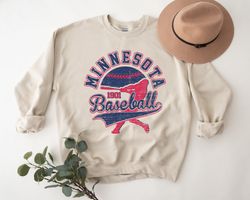 Vintage Minnesota Baseball Crewneck Retro Sweater Throwback Sweatshirt Distressed Hoodie T-Shirt Women Tee Unisex Shirt