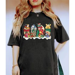 Retro Winnie The Pooh Sweatshirt | Disney Christmas Coffee Latte T-shirt | The Pooh And Friends Christmas Lights Tee | D