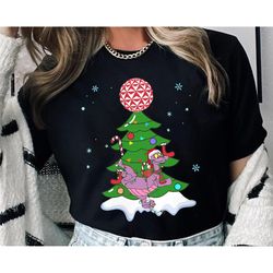 Retro Figment Dragon With Christmas Tree Shirt | Disney Epcot Theme Park Tshirt | Walt Disney World Tee | Cute Christmas