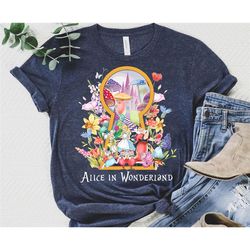 Retro 90S Disney Alice In Wonderland Sweatshirt | Disney Princess Alice Floral T-shirt | Disney Family Matching Tee | Di