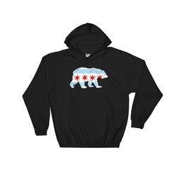 Chicago Flag Bear Hoodie Sweatshirt - Chicago Bear City of Chicago Hoodie - Chicago Sweatshirt