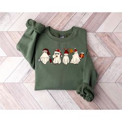 Retro Ghost Santa Sweatshirt, Christmas Ghosts Shirt, Christmas Gifts, Cute Ghost Shirt, Christmas Gifts, Santa Claus Gh