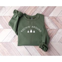 Christmas Tree Sweatshirt, Rockin Around the Christmas Tree Hoodie, Unisex Adult Holiday shirt, Minimal Merry Xmas Crew,