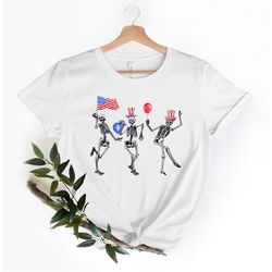 Dancing Skeleton 4th of July Shirt, American Flag Shirt, 4th of July Party Shirt, Independence Day Shirt For Gift, Proud