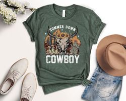 Summer Down Cowboy Shirt, Floral Bull Skull Shirt, Cow Skull Shirt, Vintage Retro Boho Shirt, Sublimation Shirt, Western