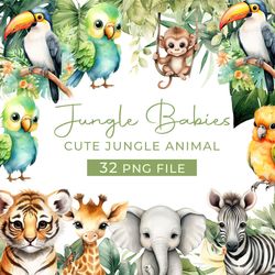 cute jungle animals clipart safari baby animal png watercolor animal clipart baby shower clipart lion tiger monkey girra