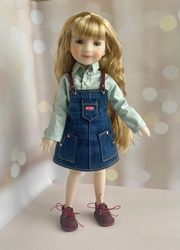 Ruby Red Fashion Friends Doll Clothes, Jeans Sundress for 14.5" Dolls, Long Sleeve Shirt, Leather Shoes and Bag