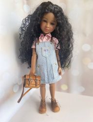 Ruby Red Fashion Friends Doll Clothes, Jeans Sundress for 14.5" Dolls, Short Sleeve Shirt, Leather Shoes and Bag