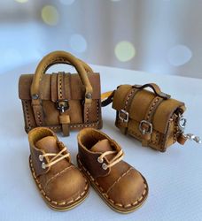 Doll Leather Shoes, Shoulder Bag,Travel Bag, Set for Ruby Red FF, 14.5" Dolls Accessories, Footwear for 14.5 inches doll