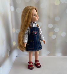 Paola Reina Doll Clothes, Jeans Sundress for 13" Dolls, Long Sleeve Shirt, Leather Shoes for Paola Reina, Dolls Outfit