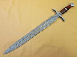 Damascus Knife Custom Handmade -25" Rose Wood handle Hunting Sword