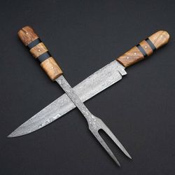 Custom HANDMADE DAMASCUS STEEL CHEF KNIFE SET KITCHEN KNIFE BBQ WITH SHEATH