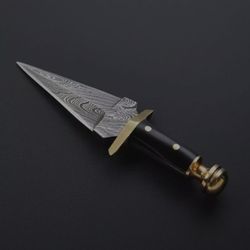 Custom Handmade Damascus Steel Hunting Mini Dagger Knife with Leather Sheath