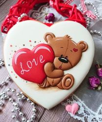 Bear with hearts cookie cutters Valentine's day Custom stamp for cake topper decor cookies polimer clay silicone mold